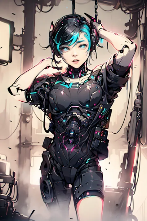  by Kanae、 HD 、high definition,robot girl、Lily、cyberpunked、sci-fi、Robot Swing 、Robot black man、neon、colorful、 beautiful lighting arranged in an orderly manner, masterpiece, Suprematism, 