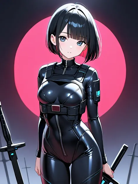  girls on the left　bob cut　 bodysuit　Body Armor　Futuristic Sword