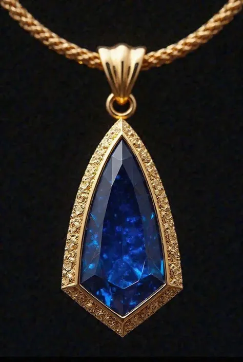 Generate a realistic 2D gold pendant with a blue saphaire for men
