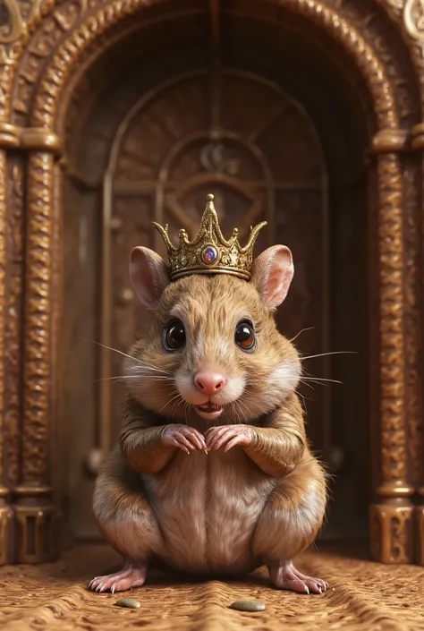 Hamster Prince、A hamster with a crown、royal palace、、 straw、I have sunflower seeds in my hand