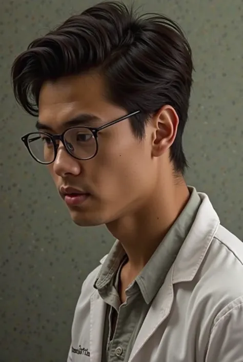 he is a med student ; half-blooded Spanish and foreign blood. He has eyeglasses before.Tinignan ko siya.Nakatingin din pala siya sa taas. While he isn't looking, I seize the opportunity to gaze at his flawless side profile. From his charismatic defined jaw...