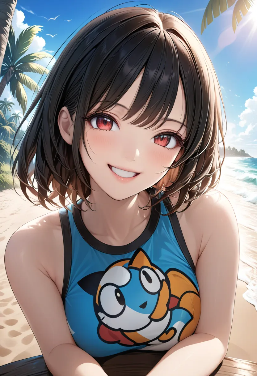 ( masterpiece, Highest_quality), CG、Unity、 very familiar with 8K wallpapers , wonderful_ are you alright _shape, BREAK 1girl, Long black hair with a straw hat,  small breasts, (has a smiling face), red eyes,  anime style 4k, BEAUTIFUL ANIMATED PORTRAIT, An...