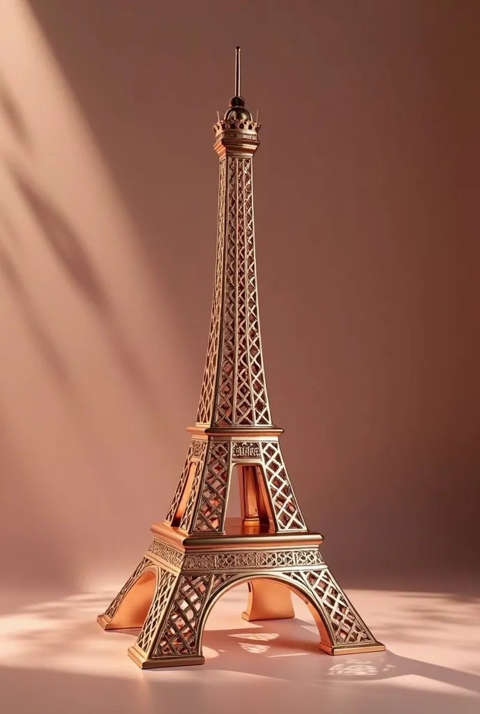 Eiffel Tower-shaped perfume with rose gold color and bearing the name Éclat Mode