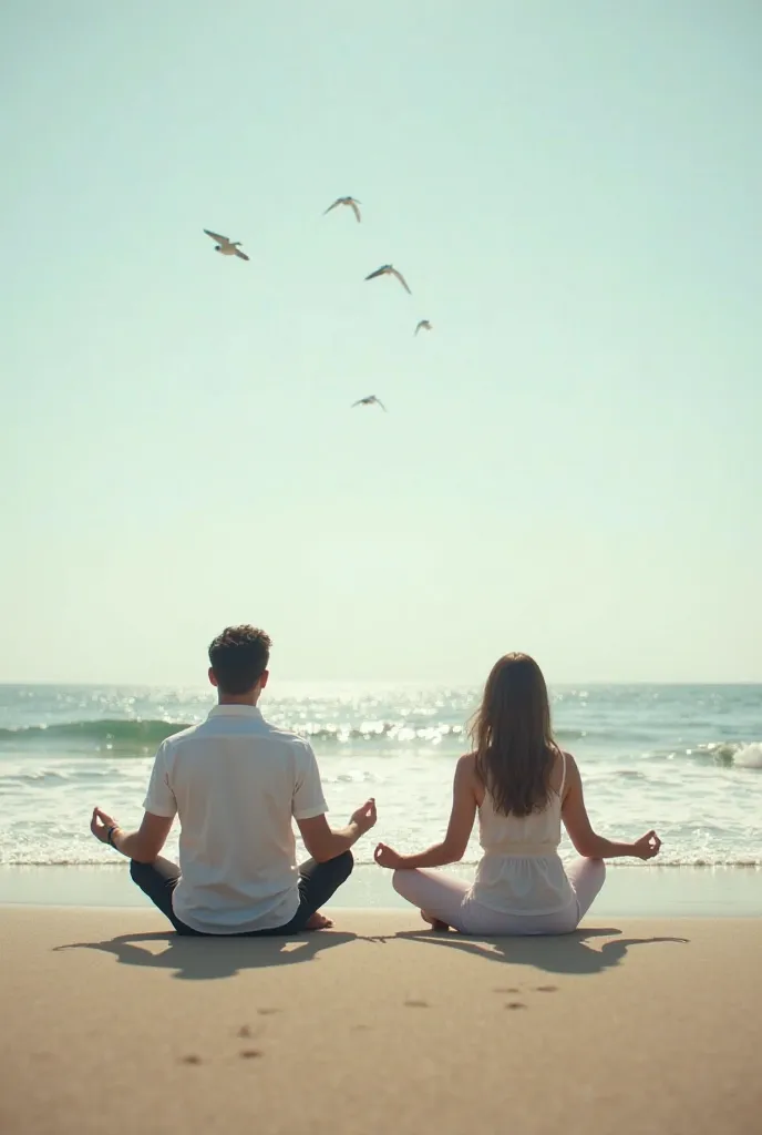 Do meditation on the beach of a man and woman with an unspecified face