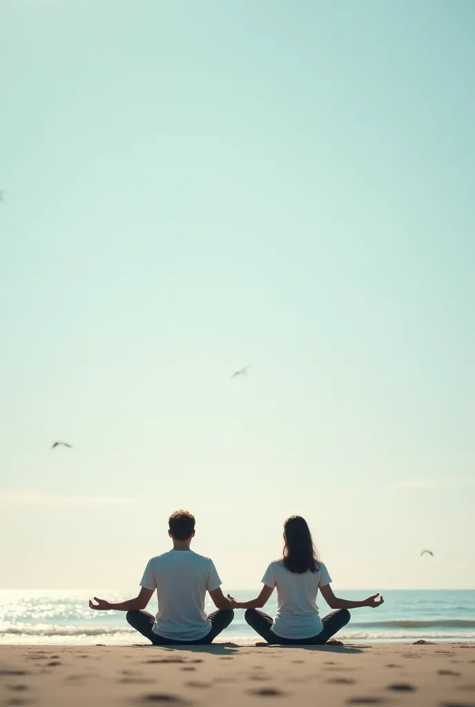 Do meditation on the beach of a man and woman with an unspecified face