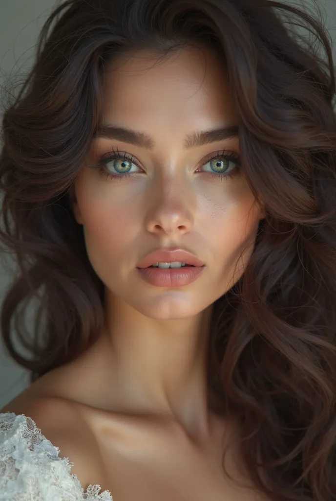 Beautiful woman with curly hair with blue eyes