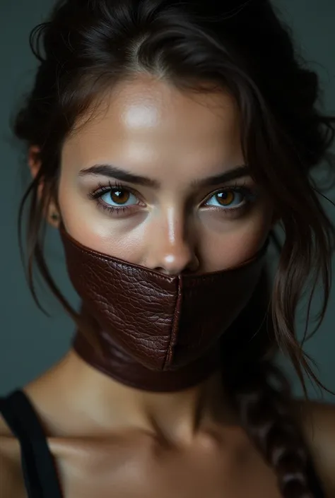 I need a real photo of the girl. I will use models on my page. An impressive photo of a real girl. sexy look. the mouth is covered, no teeth are visible. ultra-textured leather
