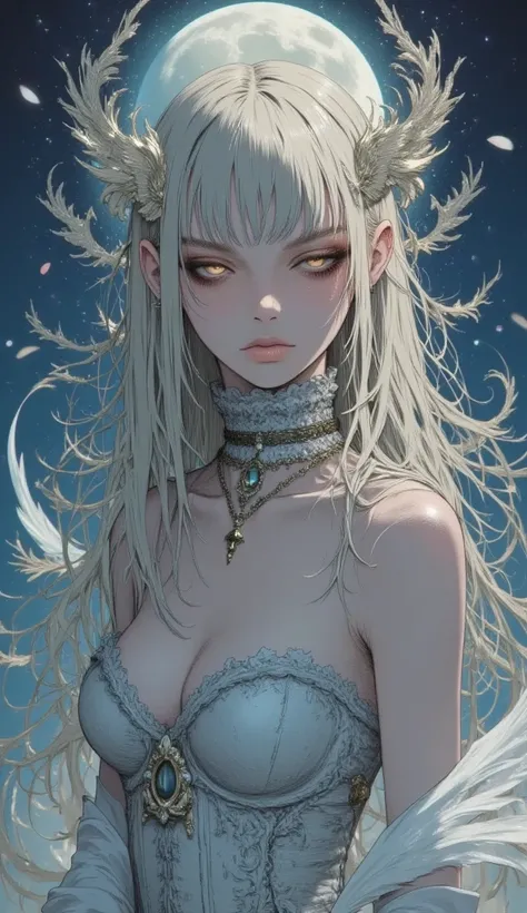 ,   Rough stroke animation   ,A majestic goddess appears  ,  awe-inspiring ., 、  Delicate feather detail   ,  ,    The goddess and her surroundings are bathed in a divine glow  ,  The scene is beautiful and sacred, 、 Breathtakingly Beautiful 。 ,  深いawe-ins...