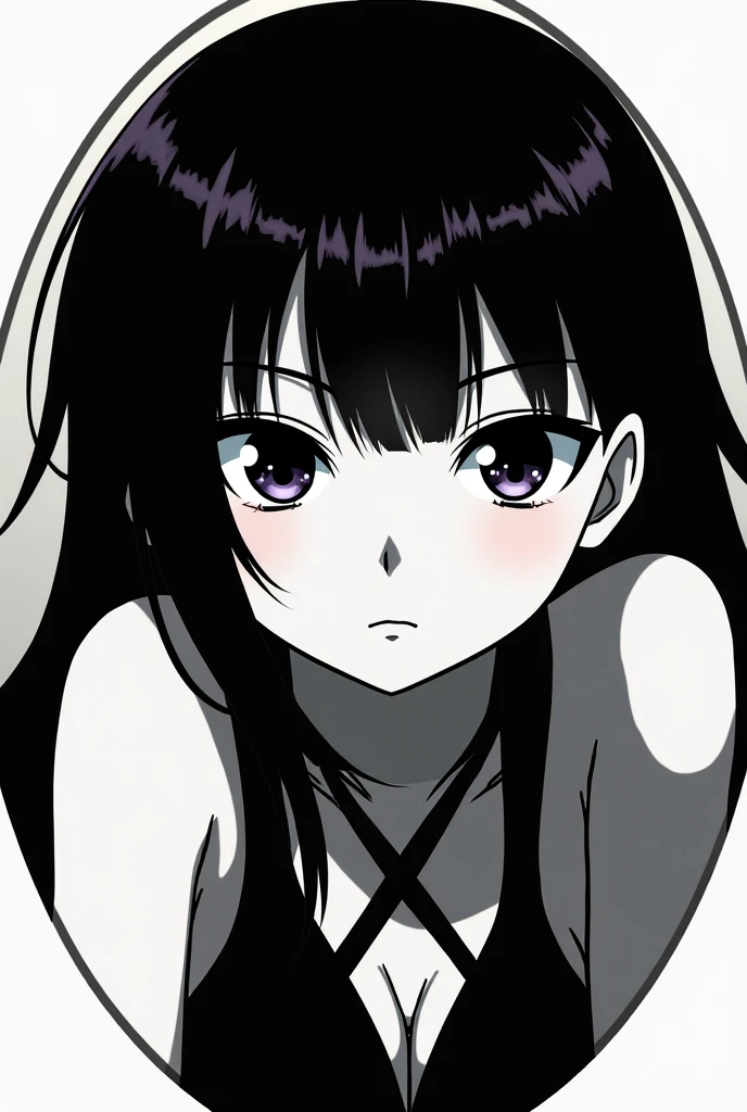 Only face,In stylish position,Nobara Kugisak anime character, black and white in colour dress,in circle 