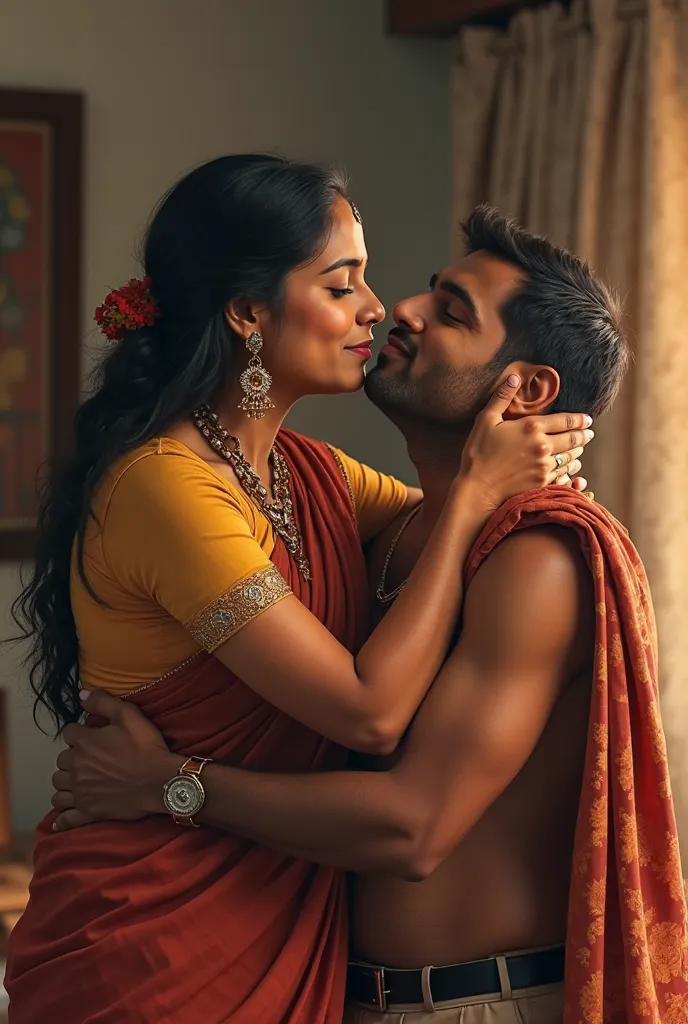 Indian mom age 50 with big kissing her adult son with son pressing her ass