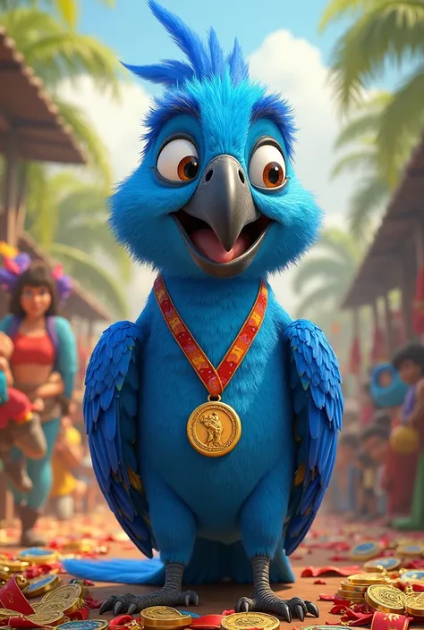 blu from rio with medals and trophies 