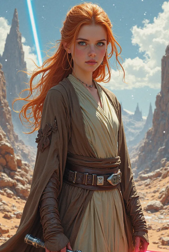 Female, ginger, human, long hair, blue eyes, star wars, jedi, young,