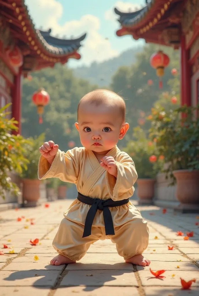 A human baby fighting Kung Fu 