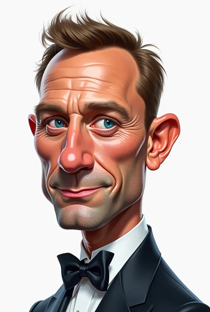 A medium shot of the caricature of Daniel Craig's half body, 2d shading, white background.