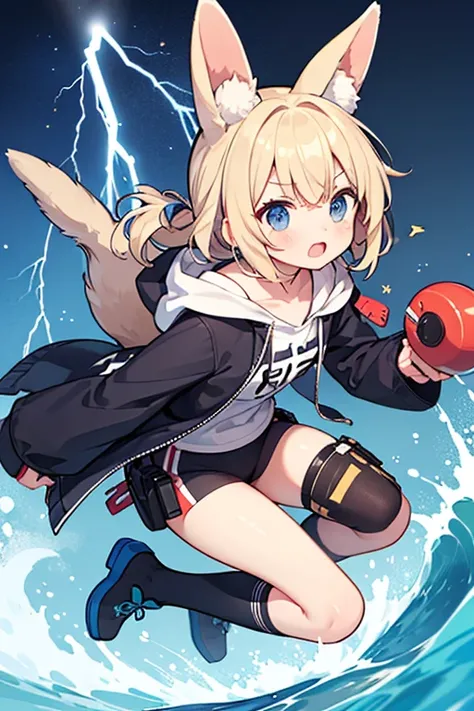 「wave sprinter」 - agile girl with animal motifs 
Image: A girl wearing a hood with ears like a rabbit on a 。the maneuverability of a destroyer is expressed in the image of a rabbit bouncing。torpedoes are rocket-like with attached legs。  
character: a bit t...