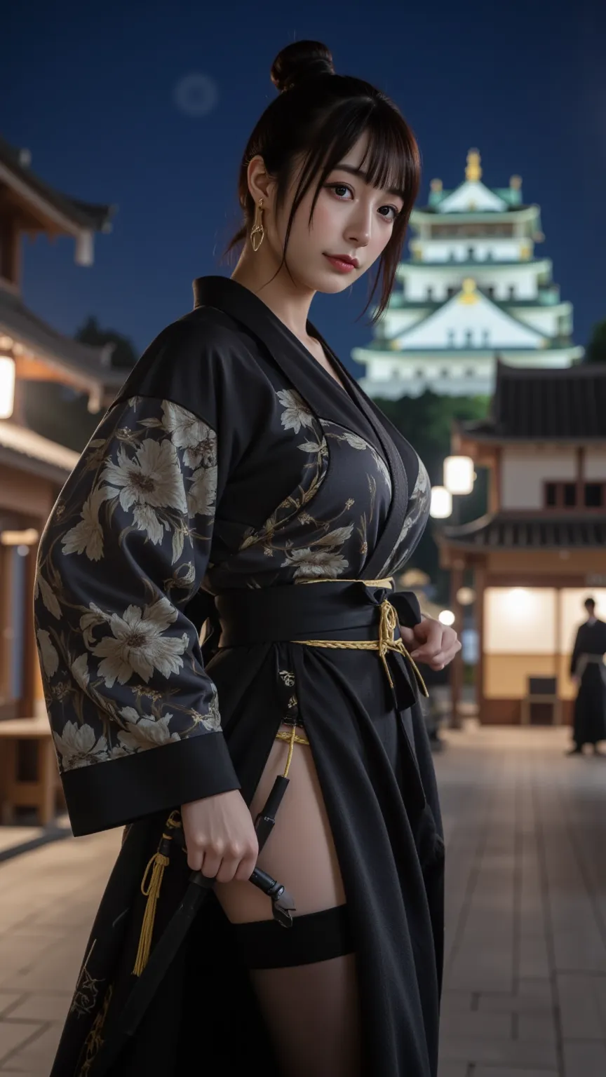  top quality made of straw,Photogenic Clarity,8K ultra-high resolution,Best Picture Quality、 masterpiece,   very detailed skin  ,  Detailed Clothing Characteristics ,   high definition model , there is a large Japanese castle in the background,Edo Castle T...