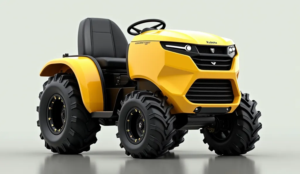 create an ultra-detailed 3D render of a modern, close-up seat view of 2025 Kubota B1 161 mini tractor 4x4  with a bold design. 
Light yellow painted colour 