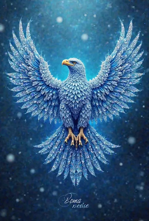 A beautiful eagle design with diamonds with blue colour and  write Bema rejoice over the eagle 