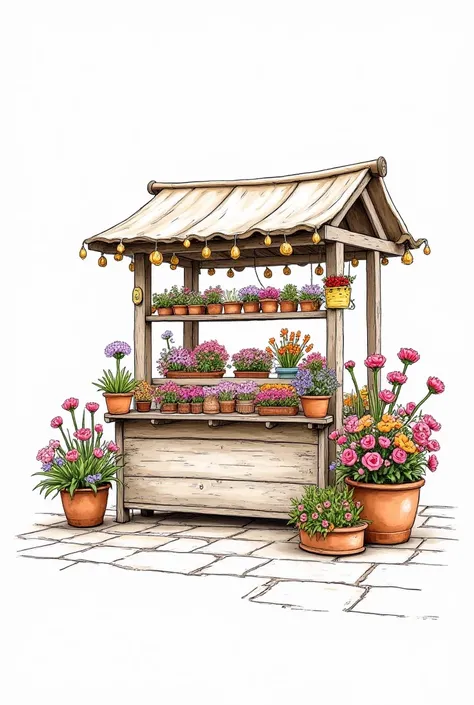 2D SKETCH OF A FLOWER STAND WITH 4 ROWS OF FLOWERS NO COLOR 