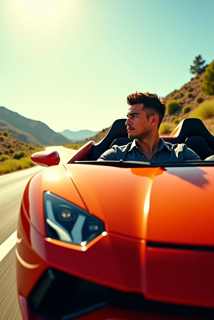 Omar Backus driving a Lamborghini 