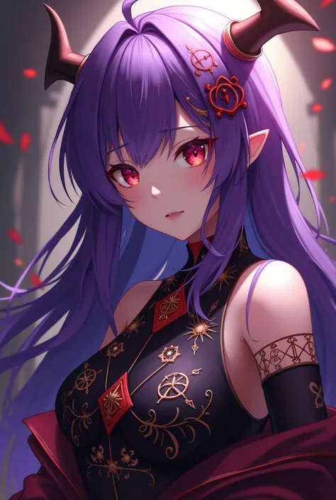 (Partner Kishirisu from mushoku tensei),(purple hair),(demon),(heterochromie)