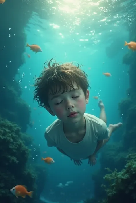 A boy under the sea being napped