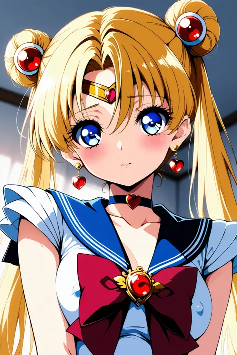 reia_kosu,1 female,solo,pretty,
supersailormoon,

double bun,blonde hair,twintails,
hair between the eyes,

blue eyes,big eyes,drooping eyes,long eyelashes,sleepy eyes,

midium breast,nipple,looking at viewer,

extreme close-up under the chest,
low angle,
...