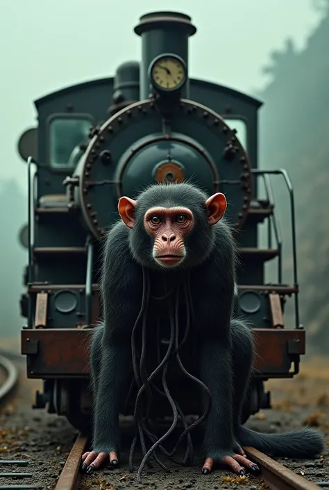 A broken train with monkey beaten with Delvis hair