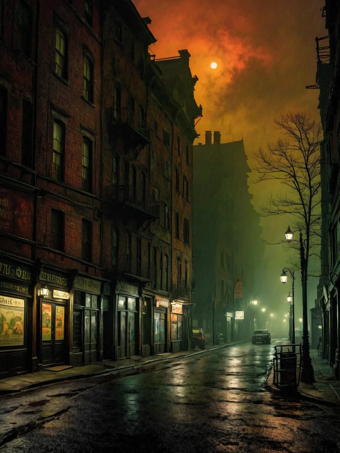 Silent Hill is a cursed city. Forgotten, dark, scary shadows in the city. In the style of Ralph Blakelock, Ed Emshwiller, Marianne Wroten, Arthur Rackham. Very beautiful, gouache, cinematic, dark, creepy, mysterious, modern vintage, rich deep colors, boho ...