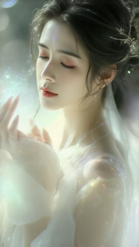 Full body　aura　amazing beauty　Mysterious　すごく綺麗blue　lover　blue　Like a celestial maiden
sparkling hair ornament　beautiful, gently wavy hair up to the waist　full moon
A woman who looks in front of her memories is beautiful　I'm closing my eyes lovingly　forever...