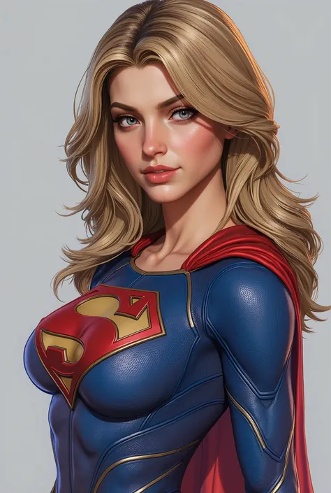 , supergirl  ,Defined full lips,natural lighting,,sexy ,feminine body,UHD 8K, grey background, character design sketch in various perspectives, rear, front, 3 /4, profile
