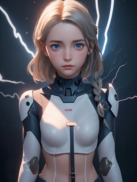 (( best quality)), ((masterpiece)), ( detailed: 1.4), (nonsense), Caucasian woman fighter pilot ready for war, perfect body,  defined muscles, bare half-thick thighs, closed mouth, Only in underwear,  muscular body, wrapped in technological clothing, Neon ...