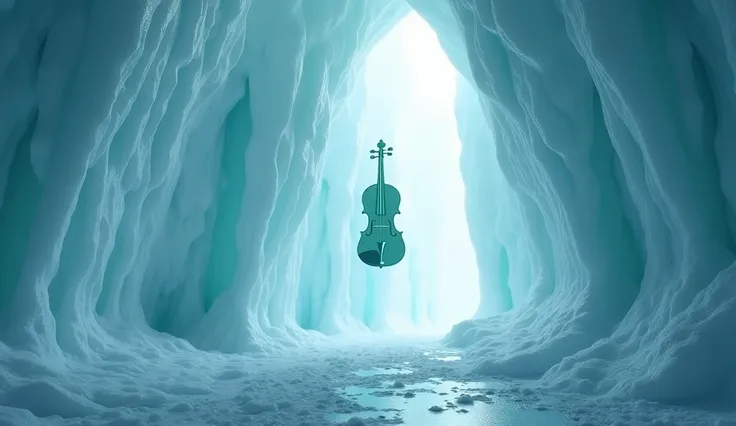 "Create a hyper-detailed, minimalist digital artwork that embodies the icy isolation of the Arctic, syncing with the meditative music. Include:

Key Elements: A vast, desolate ice cave with towering crystalline walls, lit by faint turquoise auroras filteri...