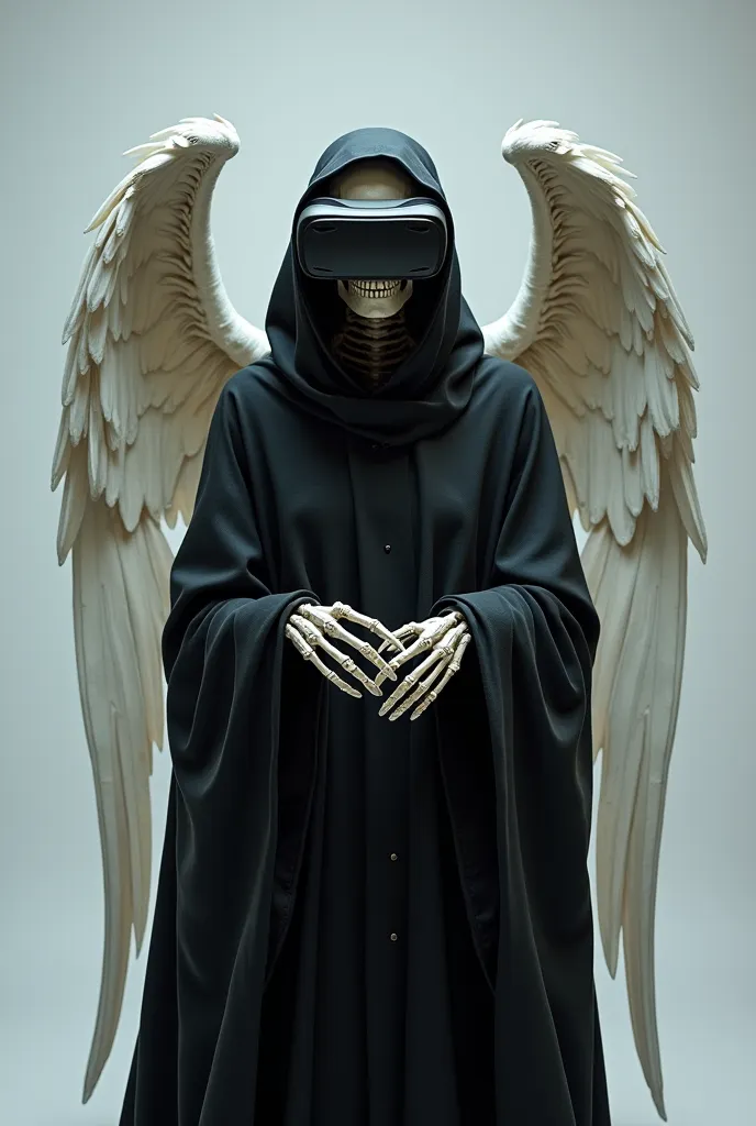 death with wing wearing VR, studio light, hyper realistic, plain background