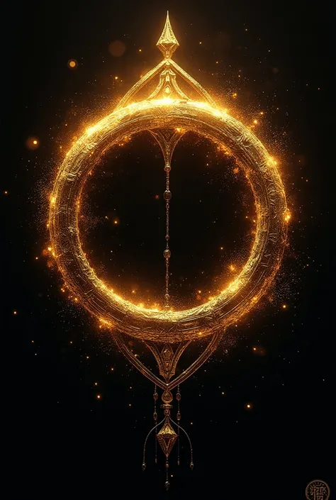 a logo for all epic magical stories that make your imagination run wild and change lives. like the Lord of the rings. The logo is dynamic and round, pointy and cool, magical and changing. Gold en symmetrical. with many details and with magic, with power an...