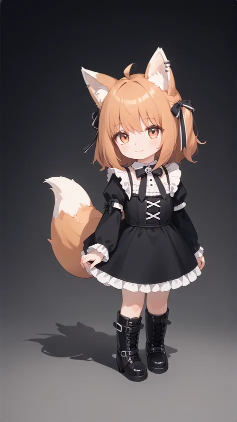 toddler, gothic clothing, gothic boots, fox tail, fox eyes, fox ears, body fur, full body