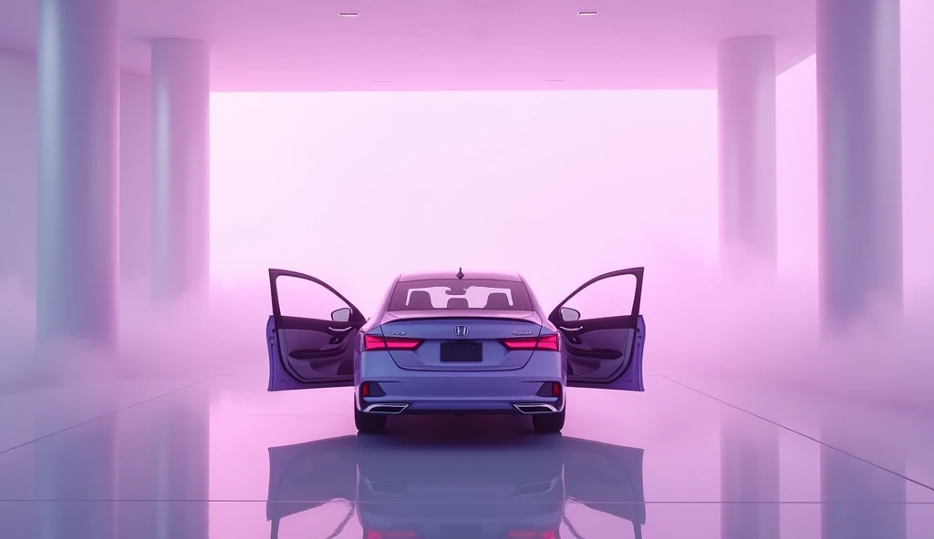 Back view open doors paint Lilac Mist 2025 Honda Accord hybrid touring in showroom