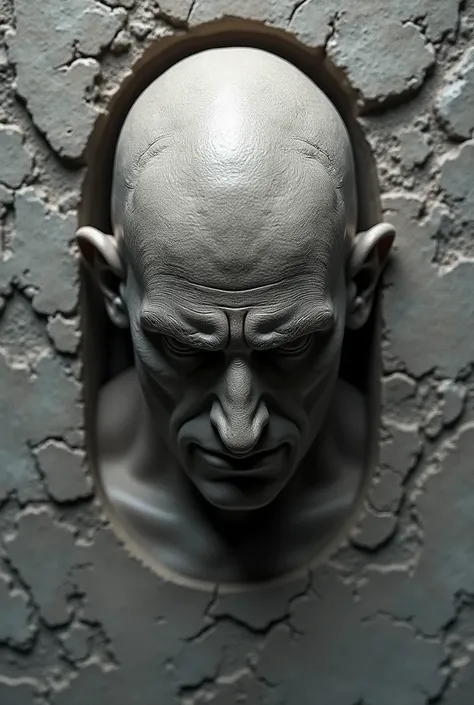 bald man's head, the head is lowered straight down, top view ,  Man of Stone