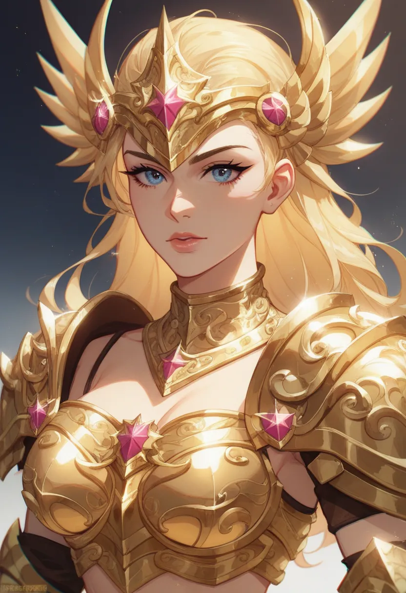 golden shiny armor {x} close-up of a woman in a gold suit,  light golden armor,  contest winner ornate bikini armor, sleek golden armor,  gold armor, golden armor, golden armor, golden armor, angelic  gold armor, elegant gold leather, intricate  gold armor...