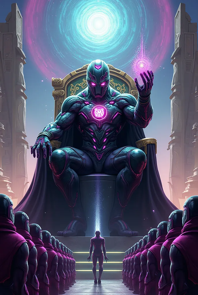 dr. Dismissal (dr. destination + High Evolutionary)

 Image Description :

A majestic and oppressive cover, mostrando dr. Dismissal sentado em um trono feito de tecnologia viva e runas arcanas, in the center of a futuristic city of Latveria. Genetically en...