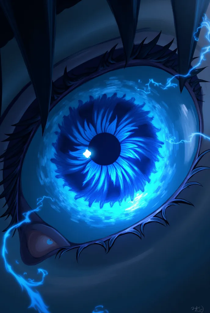 Create a blue sharigan of souls inside one eye, In anime format/Naruto cartoon