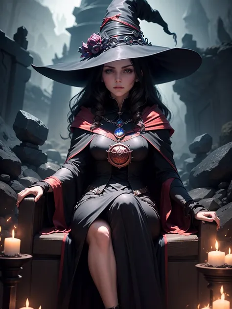 ((Surrealist BRUNETTE WITCH's Master Piece ))) In a gloomy and ominous environment,  SITTING as the supreme ruler of her dark kingdom. Dressed in an imposing red cloak that flows around you, She emanates a fantastic aura.In your skeletal hands, The BUBBLIN...