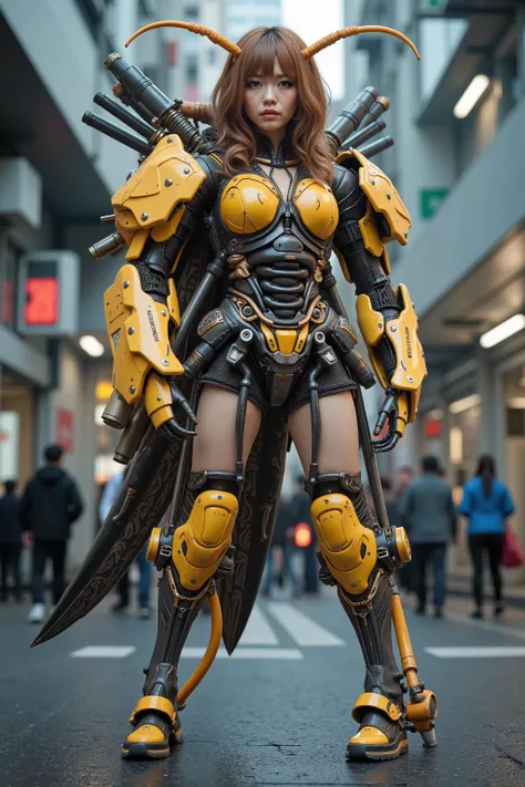 Masterpiece, top quality, 8k, Japanese woman in heavy armed cockroach-like animal bio suit, A machine is implanted in the living body, inverted jointed leg, vvivid color and vivid textures, ultimate realistic beautiful female face, bio-mechanical, ultimate...