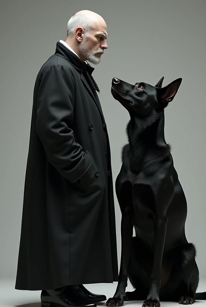 White man with black shine dog