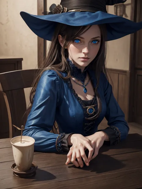 8K,((highest quality)), ((table top)), ((realistic)), ケルトのwitch, witch, artistic anatomical hand, fine art anatomy, shining blue eyes, woman&#39;s face, , Trending at Art Station, sharp focus, studio photography, intricate details, very detailed, fine eyes...