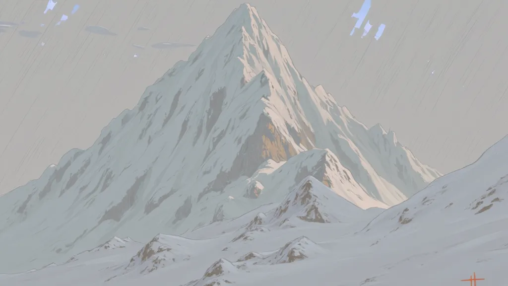 snowy mountain, on a snowy day, caves in the mountains, cloudy, cloudiness