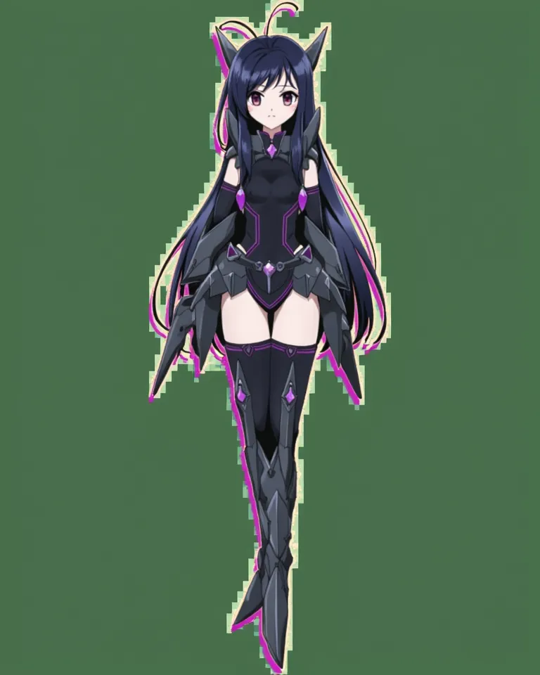 "An anime-style illustration of Kuroyukihime in her Black Lotus form within the virtual world of Accel World. She sits gracefully on a swing beautifully decorated with flowers, hanging from the imposing branches of the majestic Tree of Life. Her shiny blac...