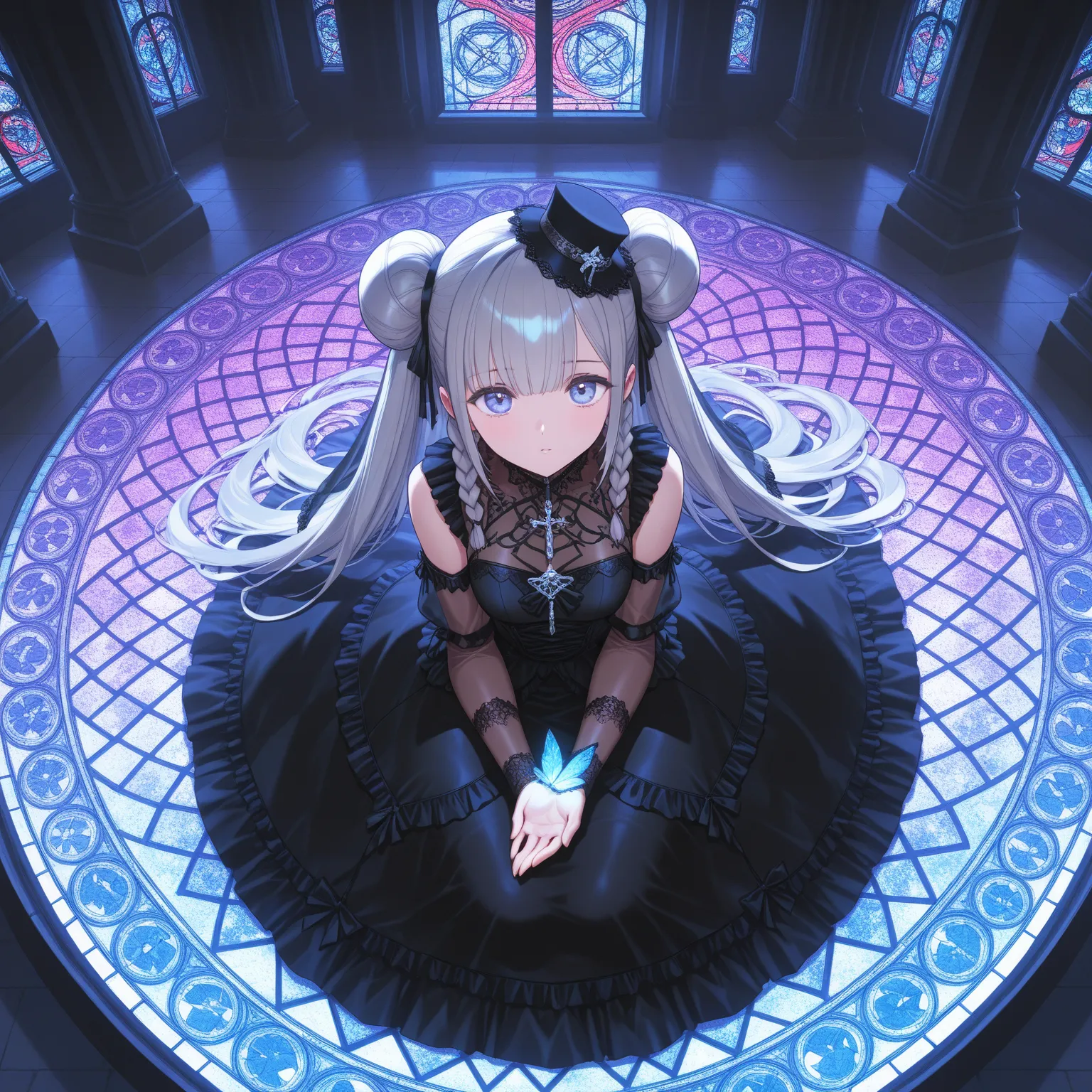 (Intricate:1.5), (ultra detailed:1.3), (super fine illustration), (extremely detailed CG), (minihat:1.2\tulle), BREAK, 1girl\braids, twin tails, bun\gothic dress\((see-through)) veil, (masterpiece:1.2), (bestquality:1.2), (gorgeous:1.5), (delicate:1.3), (m...