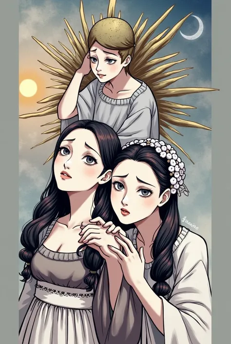 I would like this same image but with a different pose. Have a girl appear from the top (On torso) y with his hand extended to the center. While the other appears from the bottom (On torso) and try to hold the other girl's hand. And you could put a picture...