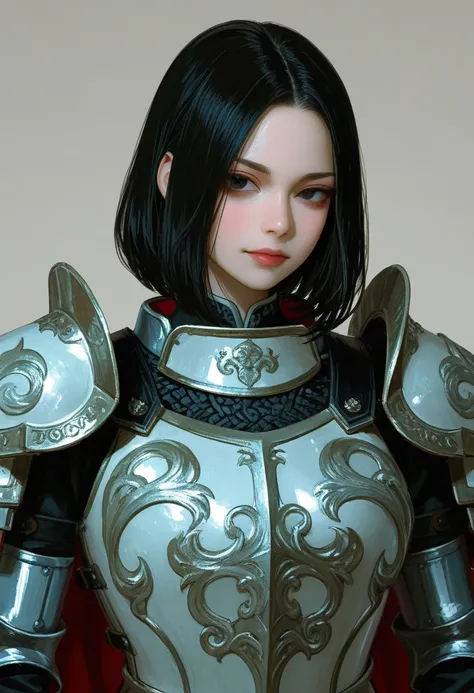 Beautiful tall woman in (bioarma:1.3) armor with super realistic and well-detailed black hair,oil